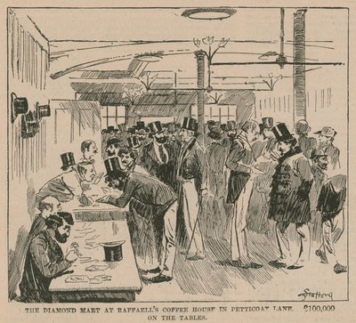 De Diamantmarkt bij Raffaells Coffee House in Petticoat Lane door English School