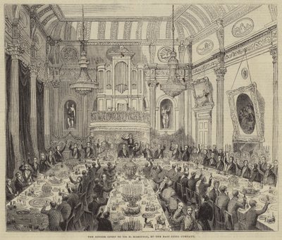 Het diner gegeven aan Sir H Hardinge, door de Oost-Indische Compagnie (gravure) door English School