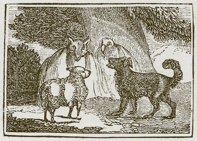 De hond en het schaap (gravure) door English School
