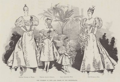 De hertogin van Fife en drie van de bruidsmeisjes (gravure) door English School