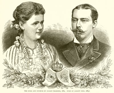 De hertog en hertogin van Albany (getrouwd, 1882. Hertog van Albany overleden, 1884) door English School