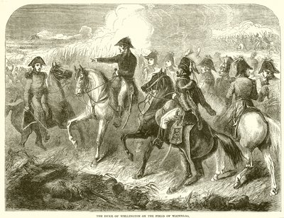 De Hertog van Wellington op het slagveld van Waterloo door English School