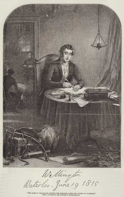 De Hertog van Wellington schrijft het bericht na Waterloo door English School
