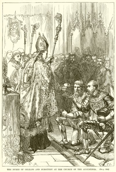 De hertogen van Orléans en Bourgondië in de kerk van de Augustijnen door English School