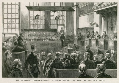 Het Dynamietcomplot, scène in de rechtbank tijdens het proces in de Old Bailey door English School