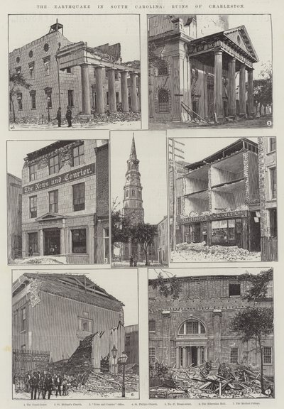 De aardbeving in South Carolina, Ruïnes van Charleston door English School