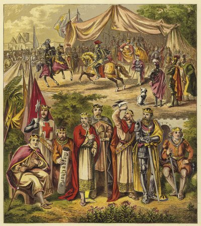 De acht eerste Plantagenet koningen; Koning Hendrik II, Koning Richard I, Koning Jan, Koning Hendrik III, Koning Eduard I, Koning Eduard II, Koning Eduard III, Koning Richard II door English School