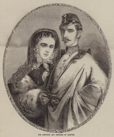 De keizer en keizerin van Oostenrijk (gravure) door English School