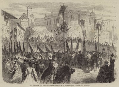 De Keizer en Keizerin van Frankrijk in Chambery (gravure) door English School