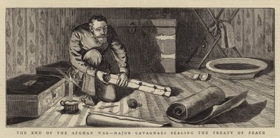 Het einde van de Afghaanse oorlog, majoor Cavagnari die het vredesverdrag bezegelt door English School