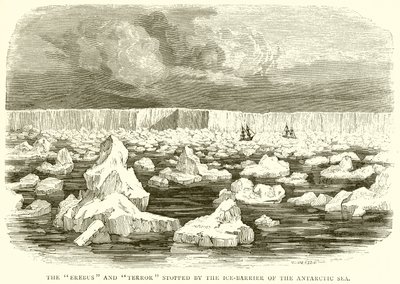 De Erebus en Terror gestopt door de ijsbarrière van de Antarctische Zee door English School
