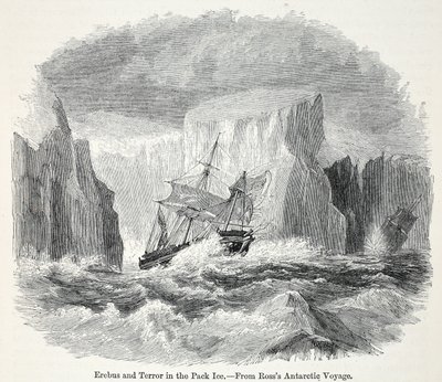 De Erebus en de Terror tussen ijsbergen door English School