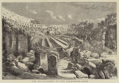 De opgravingen bij het Colosseum, Rome (gravure) door English School