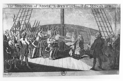 De executie van John Byng aan boord van de Monarque door English School