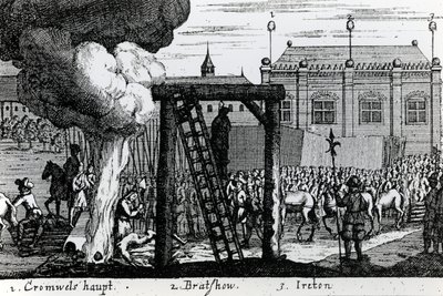 De executie van Oliver Cromwell, John Bradshaw en Henry Ireton, c.1661 door English School