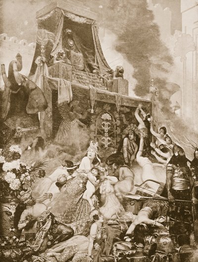 De val van Nineve, illustratie uit Hutchinsons Geschiedenis van de Naties, ca. 1910-15 door English School
