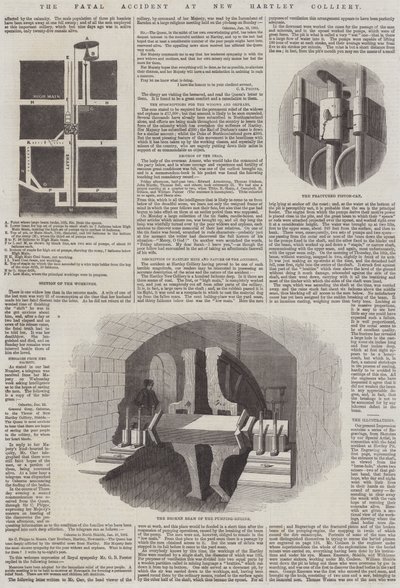 Het fatale ongeval in de New Hartley mijn (gravure) door English School