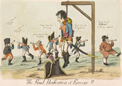 De definitieve pacificatie van Europa!!, uitgegeven 1803 (handgekleurde gravure) door English School