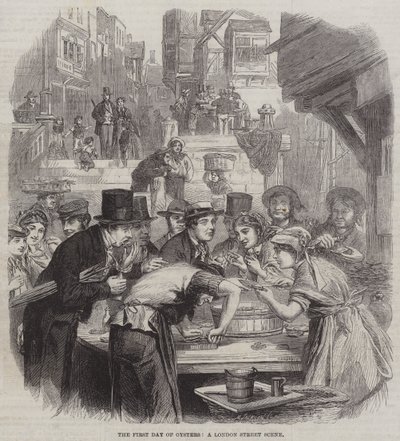 De Eerste Dag van Oesters, een Straatscène in Londen door English School