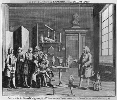 De Eerste Lezing in Experimentele Filosofie, gegraveerd voor het Universele Tijdschrift, 1748 door English School