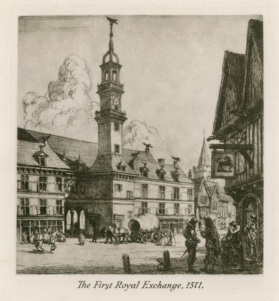 De Eerste Royal Exchange, Londen, 1571 door English School