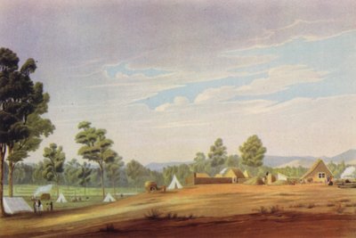 Het Eerste Zicht op Adelaide, Zuid-Australië, ca. 1837 door English School