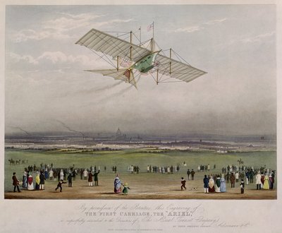 De vliegmachine, de Ariel, naar ontwerpen van W.S. Henson, uitgegeven door Ackermann & Co., 1843 door English School