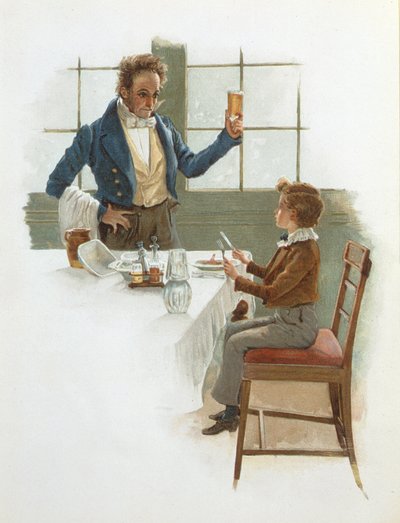 De Vriendelijke Ober, illustratie bij David Copperfield (1850) door Charles Dickens (1812-70) door English School