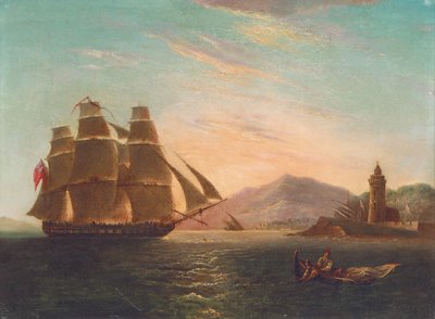 De Fregat HMS Pearl, 32 kanonnen, die de Faro, Messina binnenkomt door English School
