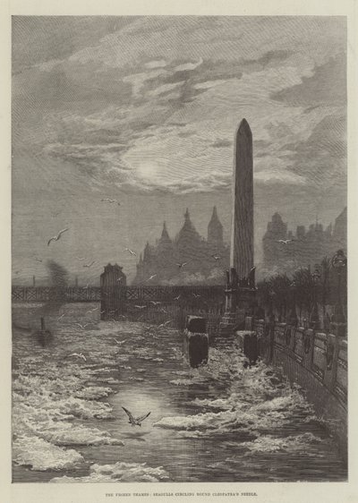 De bevroren Theems, meeuwen cirkelen rond Cleopatra
