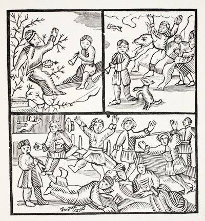 De monnik en de jongen, illustratie uit Chap-books van de achttiende eeuw door John Ashton, uitgegeven 1882 door English School
