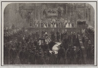 De begrafenis van wijlen Zijne Koninklijke Hoogheid de Prins-Gemaal, de begrafenisceremonie in het koor (gravure) door English School
