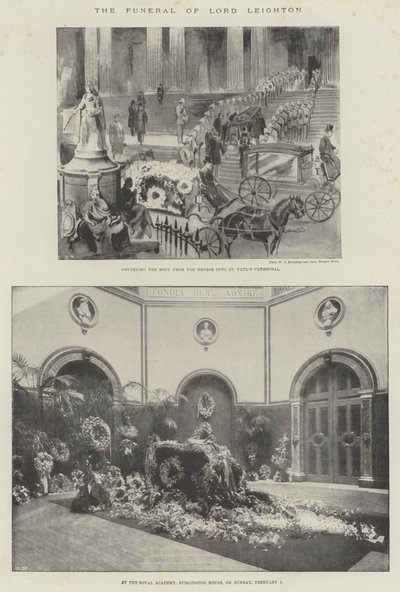 De begrafenis van Lord Leighton (litho) door English School