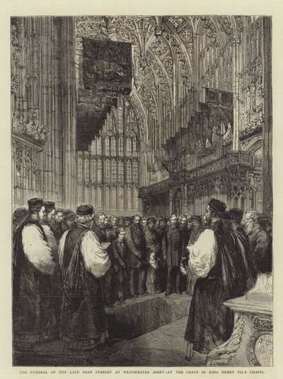 De begrafenis van wijlen deken Stanley in Westminster Abbey, bij het graf in de kapel van koning Hendrik VII door English School