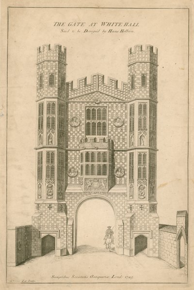 De Poort in Whitehall. Zogenaamd ontworpen door Hans Holbein door English School