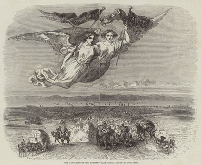 De verzameling van de naties, allegorisch ontwerp door Johannot door English School