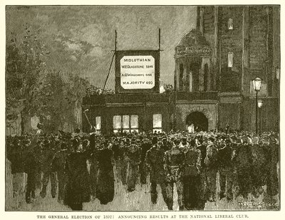 De Algemene Verkiezingen van 1892: Aankondiging van de Resultaten in de National Liberal Club door English School