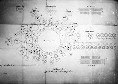 Het algemene plan van de grote rekenmachine van de heer Babbage, gegraveerd door Bolton, gedrukt door Lemercier Bernard & Co door English School