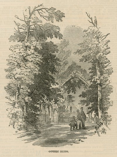 De Gotische ruïnes in Vauxhall Gardens door English School