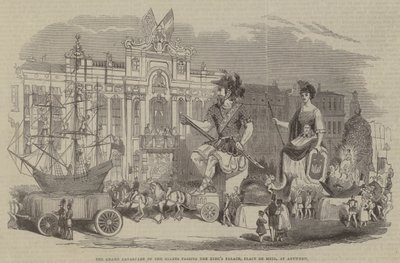 De Grote Cavalcade van de Reuzen die het Koninklijk Paleis, Place de Meir, in Antwerpen Passeren door English School