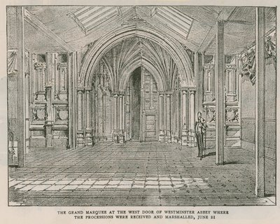 De grote tent bij de westdeur van Westminster Abbey door English School