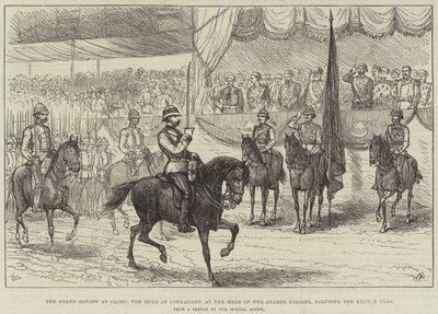 De Grote Parade in Caïro, de Hertog van Connaught, aan het Hoofd van de Guards Brigade, groetend de Britse Vlag door English School