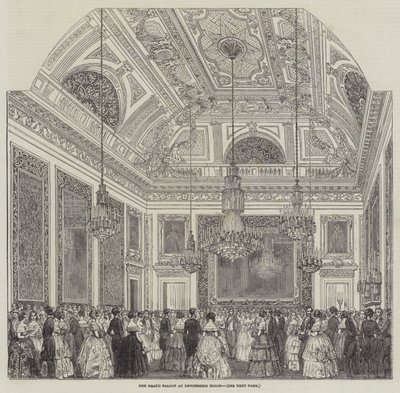 De grote salon in Devonshire House (gravure) door English School
