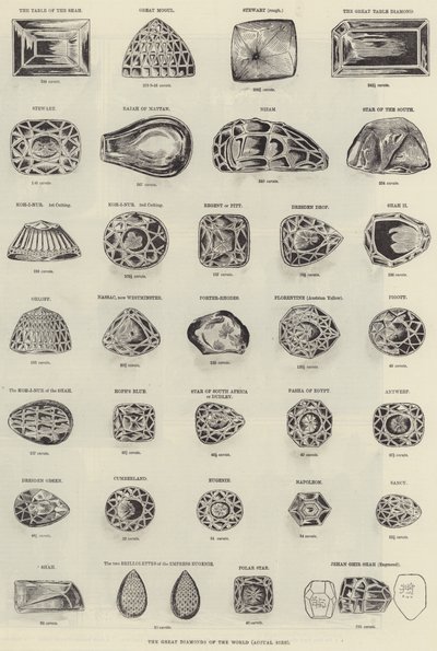 De Grote Diamanten van de Wereld (gravure) door English School