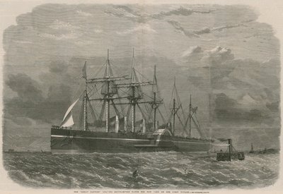De Great Eastern verlaat Southampton Water voor New York op haar eerste reis door English School