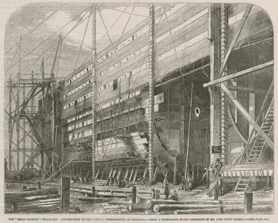 De Great Eastern stoomschip; Bouw van het centrale compartiment in Millwall door English School