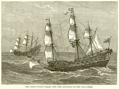 De Grote Harry (1513) en de Sovereign of the Seas (1637) door English School