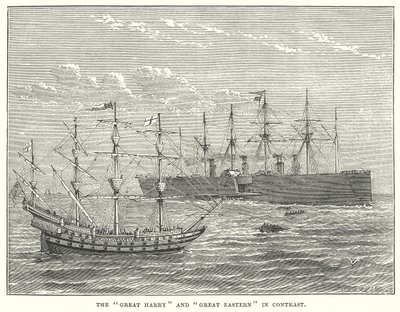 De "Great Harry" en de "Great Eastern" in contrast (gravure) door English School