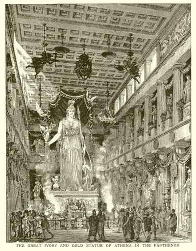 Het grote ivoor en gouden standbeeld van Athena in het Parthenon door English School