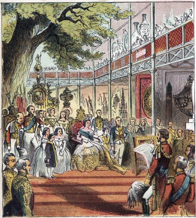 De Grote Londense Expo in Hyde Park in 1851. Grote Tentoonstelling van 1851. Een glazen paleis werd gebouwd in Hyde Park om vele dingen van verschillende naties wereldwijd tentoon te stellen in 1851 door English School